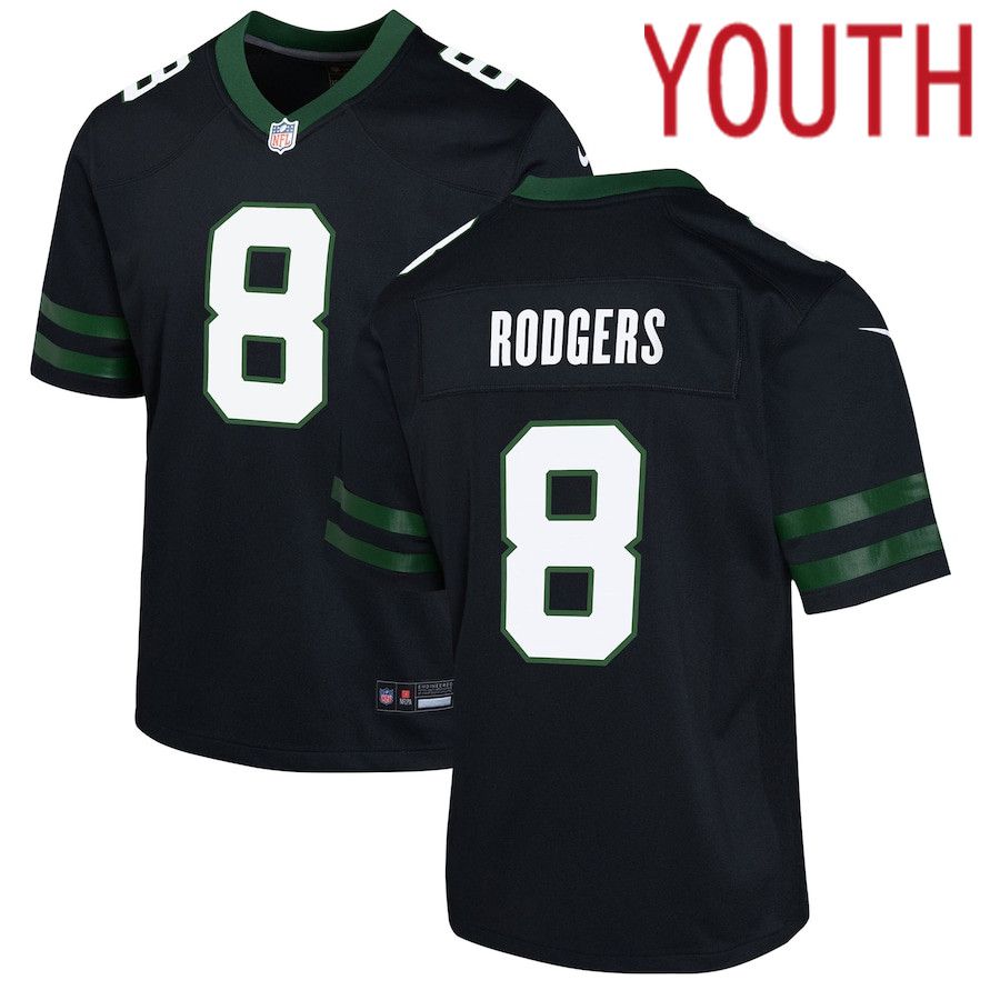 Youth New York Jets #8 Aaron Rodgers Nike Legacy Black Alternate Game NFL Jersey